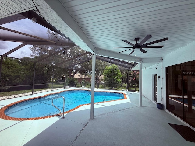 199 N Crystal Meadow Path, Lecanto, FL 34461 - outdoor pool featuring a patio area, a lanai, and a ceiling fan