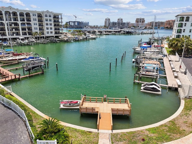 255 Dolphin Pt Unit 207, Clearwater Beach, FL 33767 - dock area with a water view, a city view, and view of marina