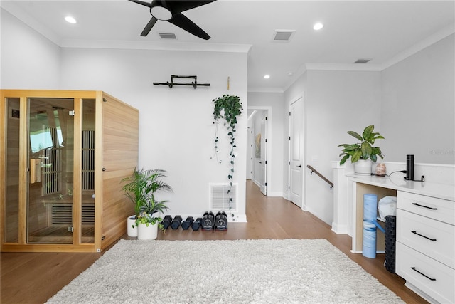 4515 W N A St Unit 6, Tampa, FL 33609 - office with dark wood-style floors, a ceiling fan, ornamental molding, and recessed lighting