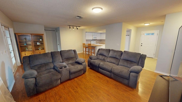 6605 Foxmoor Dr, Zephyrhills, FL 33542 - living area featuring light wood-type flooring and a textured ceiling