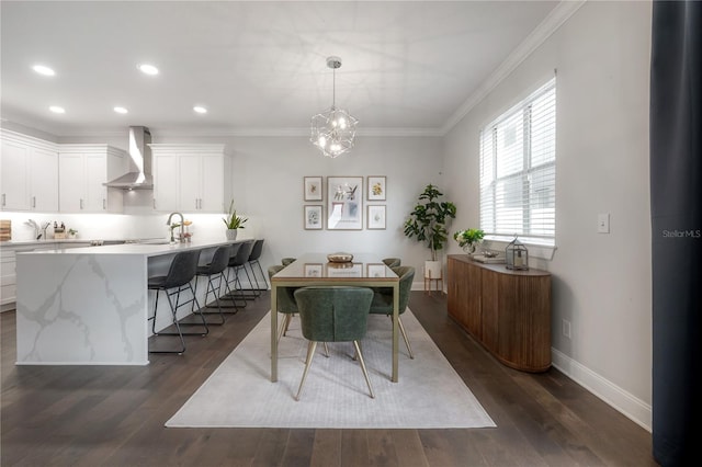 403 S Fremont Ave Unit 3, Tampa, FL 33606 - dining area featuring dark wood-style floors, recessed lighting, ornamental molding, and a chandelier