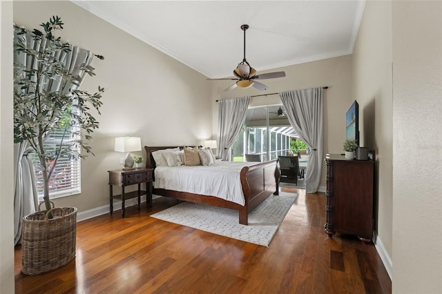 17311 Carriage Way, Odessa, FL 33556 - bedroom with ornamental molding, wood finished floors, and ceiling fan