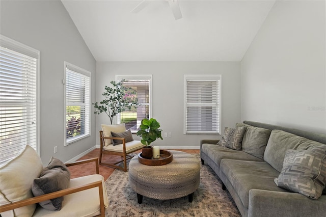 17311 Carriage Way, Odessa, FL 33556 - living room with vaulted ceiling and ceiling fan