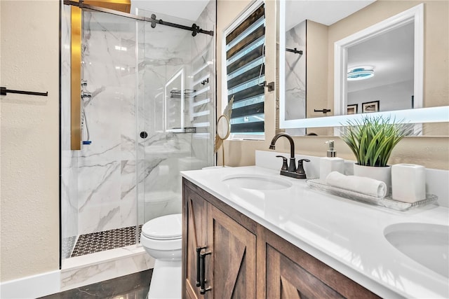 1384 S Hillcrest Ave, Clearwater, FL 33756 - bathroom with marble look tile flooring, a marble finish shower, and double vanity