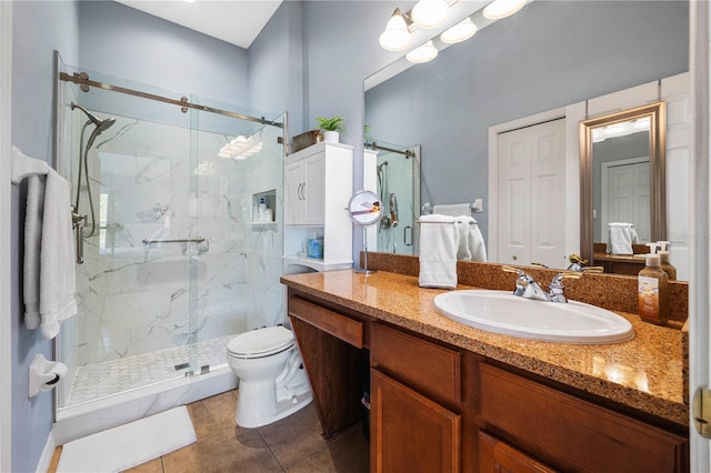 6677 84th Ave N, Pinellas Park, FL 33781 - bathroom with a marble finish shower, vanity, and tile patterned flooring