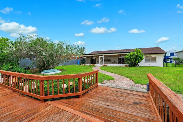 6521 Bimini Ct, Apollo Beach, FL 33572 - wooden terrace with a sunroom