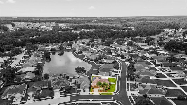25946 Buckthorn Ave, Land O Lakes, FL 34639 - aerial perspective of suburban area with property boundaries highlighted and a large body of water