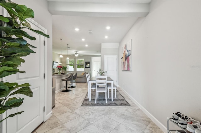 6825 Citrus Creek Ln, Tampa, FL 33625 - dining room with recessed lighting, a ceiling fan, and light tile patterned floors