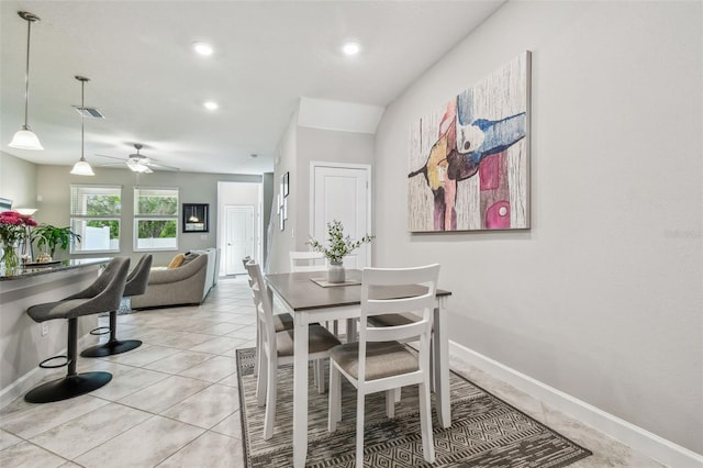 6825 Citrus Creek Ln, Tampa, FL 33625 - dining room with ceiling fan, light tile patterned floors, and recessed lighting