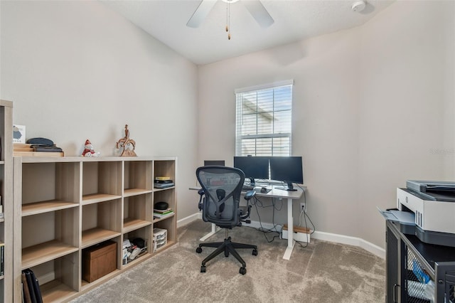 6825 Citrus Creek Ln, Tampa, FL 33625 - carpeted home office with baseboards and a ceiling fan