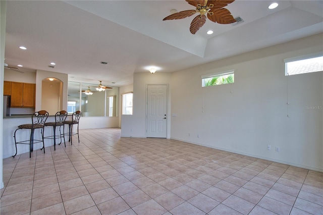 8354 Palmetto Ct, Englewood, FL 34224 - living area featuring ceiling fan, light tile patterned floors, healthy amount of natural light, and recessed lighting