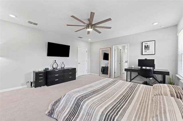 8050 Praise Dr, Tampa, FL 33625 - bedroom featuring carpet floors, an office area, recessed lighting, and ceiling fan