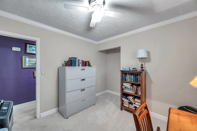 3898 49th Ave S, Saint Petersburg, FL 33711 - bedroom featuring light colored carpet, ornamental molding, and ceiling fan