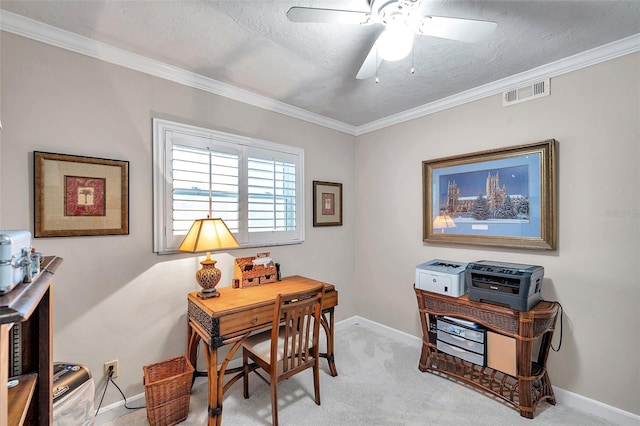3898 49th Ave S, Saint Petersburg, FL 33711 - home office with crown molding, ceiling fan, and carpet