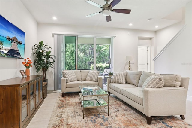 5808 Grand Sonata Ave, Lutz, FL 33558 - living area featuring a ceiling fan and recessed lighting