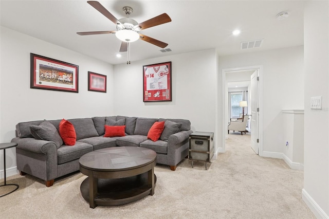 5808 Grand Sonata Ave, Lutz, FL 33558 - carpeted living area featuring ceiling fan and recessed lighting