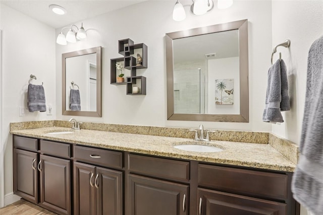 5808 Grand Sonata Ave, Lutz, FL 33558 - full bath with double vanity, a shower, and wood finished floors