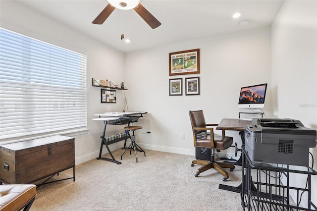5808 Grand Sonata Ave, Lutz, FL 33558 - carpeted home office featuring a ceiling fan and recessed lighting