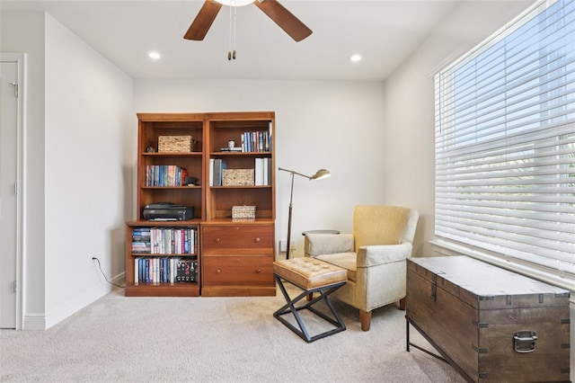 5808 Grand Sonata Ave, Lutz, FL 33558 - living area featuring ceiling fan, carpet floors, and recessed lighting