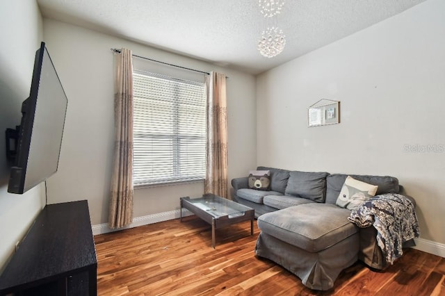 15217 Octavia Ln, Odessa, FL 33556 - living area featuring wood finished floors, a textured ceiling, and a chandelier