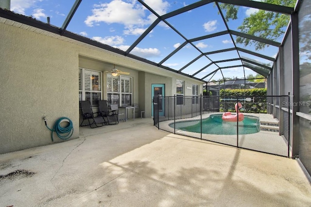 15217 Octavia Ln, Odessa, FL 33556 - view of patio featuring a ceiling fan and a lanai