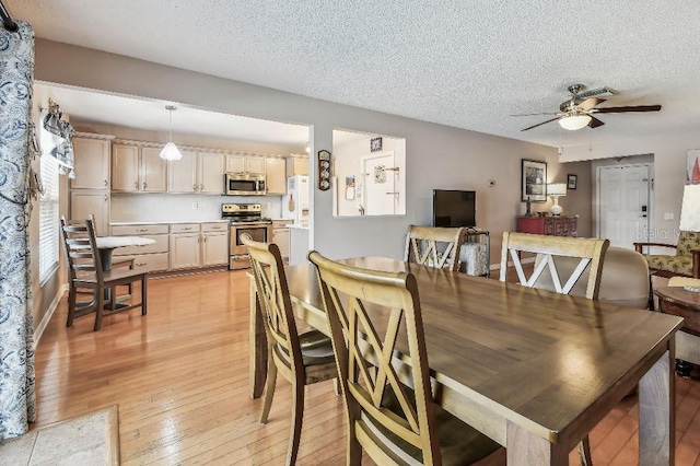 12413 Dawn Vista Dr, Riverview, FL 33578 - dining space with light wood-style floors, ceiling fan, and a textured ceiling