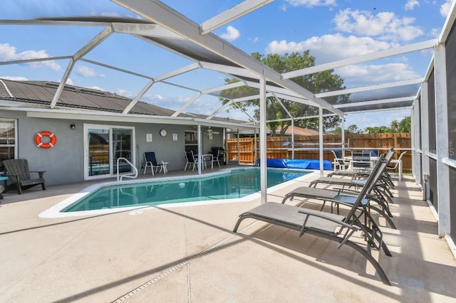 12413 Dawn Vista Dr, Riverview, FL 33578 - view of pool with a fenced backyard, a patio, and glass enclosure