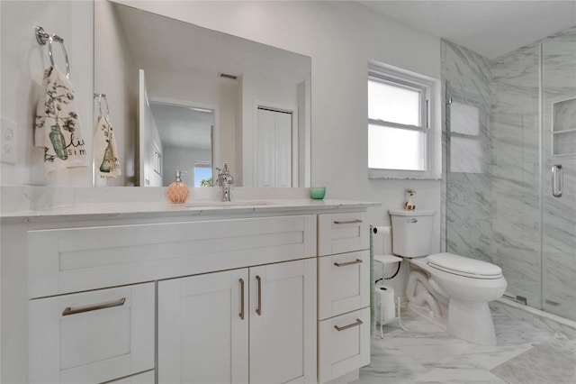 6334 Cocoa Ln, Apollo Beach, FL 33572 - full bathroom featuring vanity, a marble finish shower, and marble finish floors