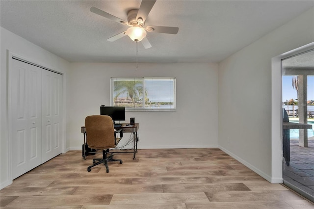 6334 Cocoa Ln, Apollo Beach, FL 33572 - home office featuring light wood-style floors and ceiling fan