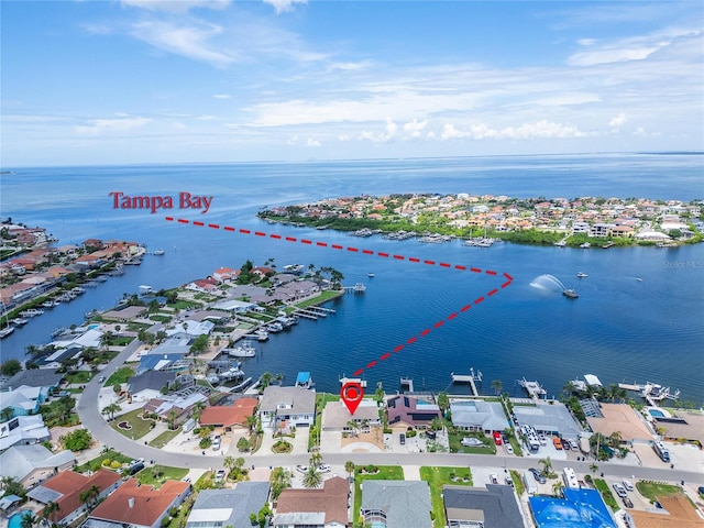 6334 Cocoa Ln, Apollo Beach, FL 33572 - aerial perspective of suburban area featuring a large body of water