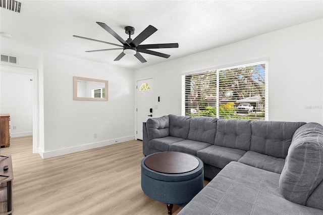 1275 Palm St, Clearwater, FL 33755 - living room featuring a ceiling fan and light wood-style floors