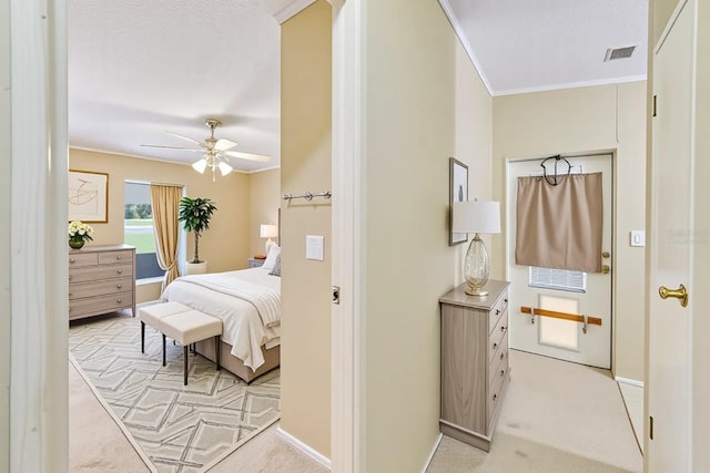 8443 Fantasia Park Way, Riverview, FL 33578 - bedroom with light colored carpet, crown molding, and a ceiling fan