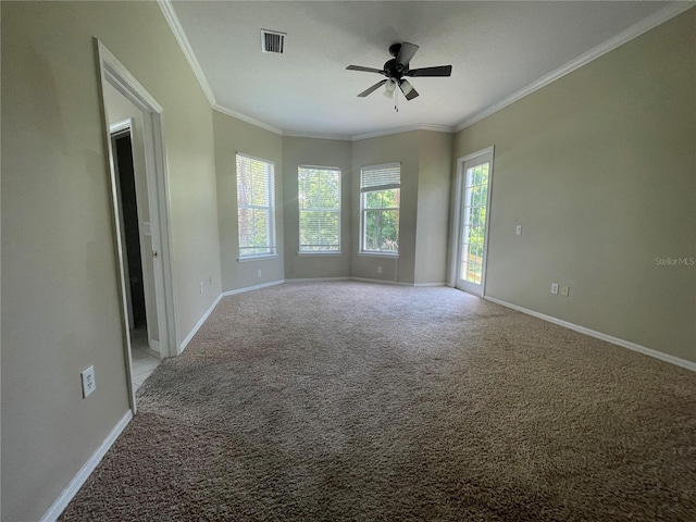 405 Islebay Dr, Apollo Beach, FL 33572 - empty room featuring carpet flooring, ceiling fan, and ornamental molding