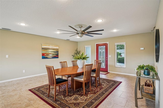 2110 W View Dr, Sun City Center, FL 33573 - dining room featuring recessed lighting, a textured ceiling, ceiling fan, and light tile patterned floors
