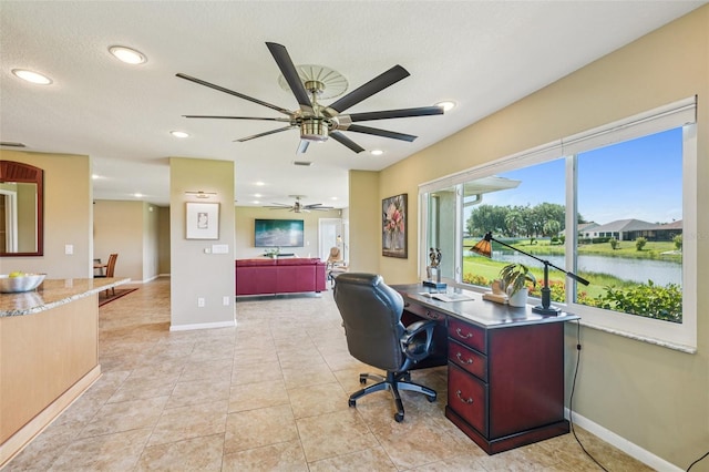 2110 W View Dr, Sun City Center, FL 33573 - office area with a ceiling fan, recessed lighting, and light tile patterned flooring