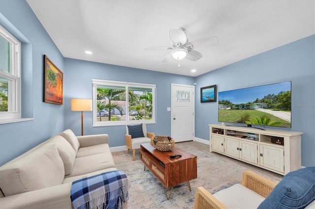 4718 24th Ave S, Saint Petersburg, FL 33711 - living area featuring a ceiling fan and recessed lighting
