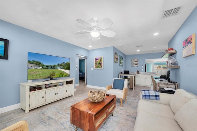 4718 24th Ave S, Saint Petersburg, FL 33711 - living room with light wood finished floors, a ceiling fan, and recessed lighting