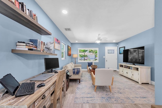 4718 24th Ave S, Saint Petersburg, FL 33711 - living room featuring light wood-type flooring, ceiling fan, and recessed lighting