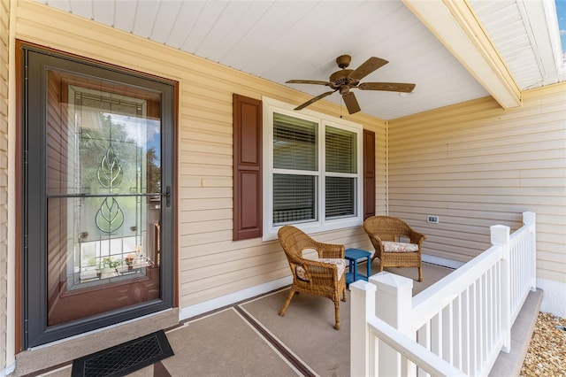 1032 Kelsea Cir, The Villages, FL 32159 - view of exterior entry featuring a ceiling fan and covered porch