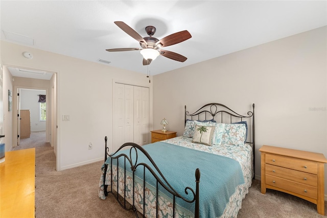 1032 Kelsea Cir, The Villages, FL 32159 - bedroom featuring carpet floors, attic access, a closet, and a ceiling fan