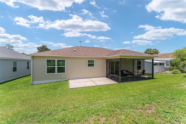1032 Kelsea Cir, The Villages, FL 32159 - rear view of house featuring a patio, a yard, and a sunroom