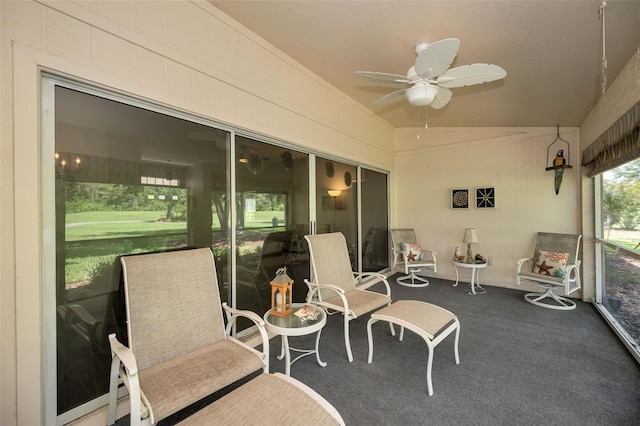 1115 Ashbourne Cir, Trinity, FL 34655 - sunroom with a ceiling fan and lofted ceiling