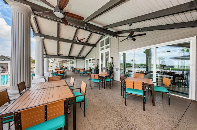 1115 Ashbourne Cir, Trinity, FL 34655 - view of patio / terrace featuring a ceiling fan and outdoor dining area