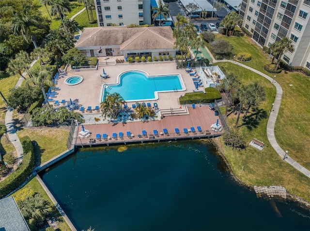 1324 Pasadena Ave S Unit 501, South Pasadena, FL 33707 - aerial view of property and surrounding area with a pool and a nearby body of water