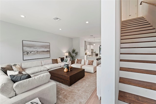 532 W Plaza Pl Unit 3, Tampa, FL 33602 - living room featuring stairs, recessed lighting, and light wood-type flooring