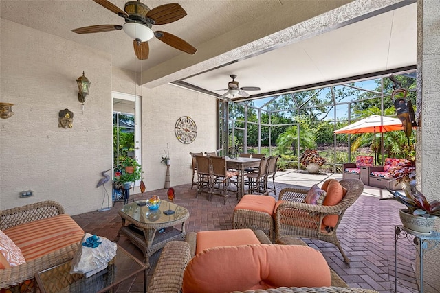 15744 Crystal Waters Dr, Wimauma, FL 33598 - view of patio with outdoor dining space, ceiling fan, and an outdoor living space