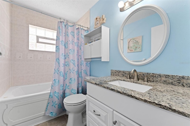 6289 107th Ave N, Pinellas Park, FL 33782 - bathroom featuring vanity, shower / tub combo, tile patterned floors, and a textured ceiling