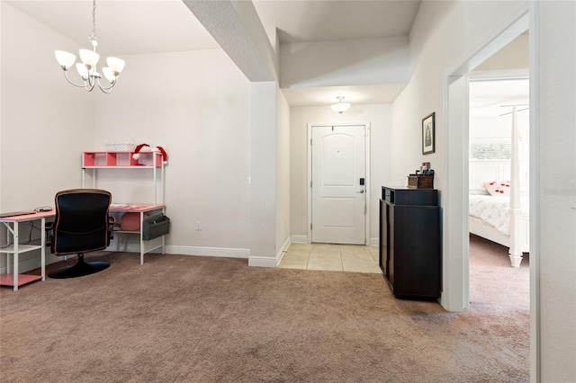 10909 Kirkwall Port Dr, Wimauma, FL 33598 - carpeted entrance foyer with a chandelier and tile patterned flooring