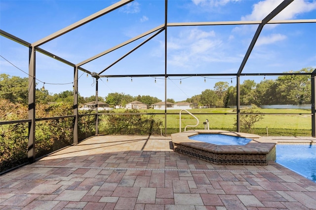 1280 Hill Flower Dr, Brooksville, FL 34604 - view of patio featuring an in-ground hot tub and glass enclosure