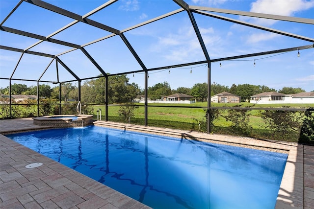 1280 Hill Flower Dr, Brooksville, FL 34604 - view of pool featuring a pool with connected hot tub, a lanai, a residential view, and a patio area
